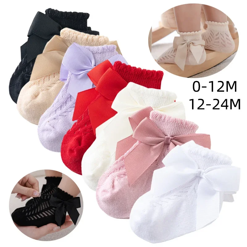 0-24Months Newborn Baby Socks For Girls White Cotton Lace Infant Girls Sock Princess Bow Toddler Baby Girls Socks