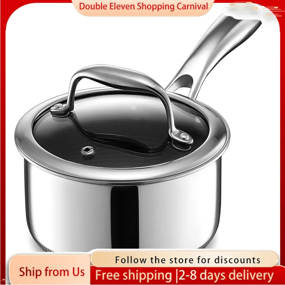 Hybrid Nonstick 1-Quart Saucepan with Tempered Glass Lid, Stay-Cool Handle, Dishwasher Safe, Induction Ready,