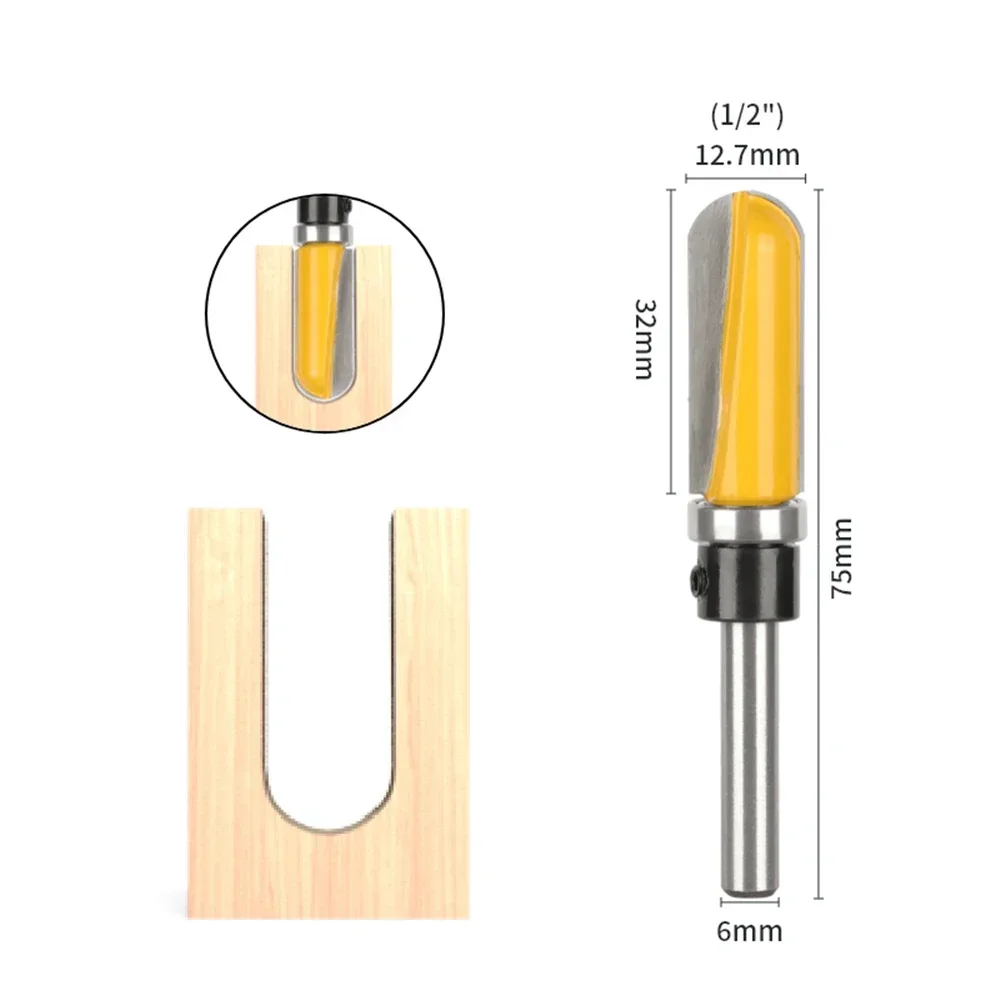 6mm 6.35mm 8mm Round Nose Bit with Bottom Bearing Router Bit Woodworking Milling Cutter for Wood Bit Face Mill End Mill Tools