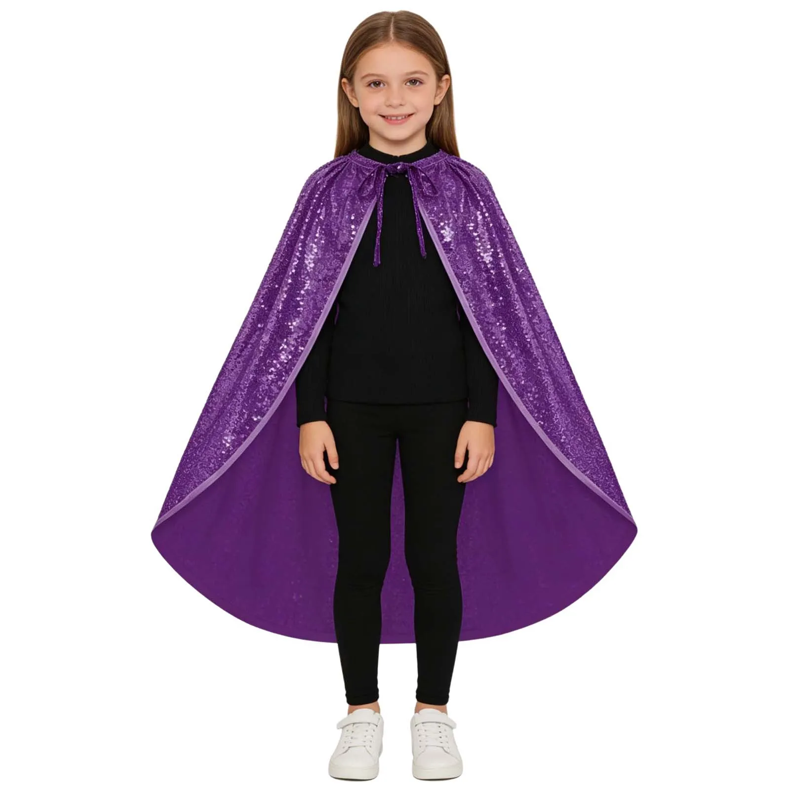 Sequins Cloak Cape Tops Dress Up Accessories Shiny Sequins Long Cloak Halloween Cosplay Witch Costume Robe