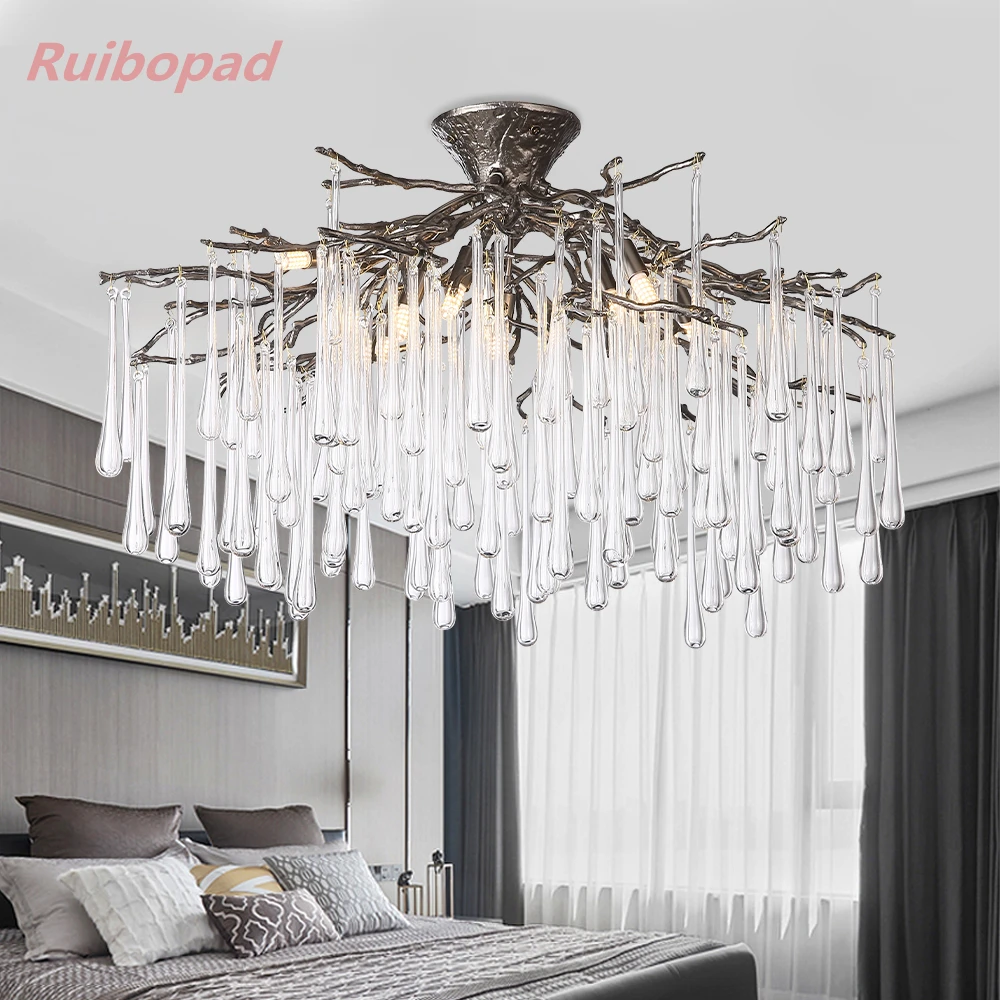 Round Crystal Ceiling Branch Chandelier For Bedroom Lounge Dining Living Room Kitchen Table Modern Gold Tree Branches Chandelier