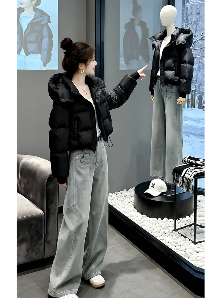 

Зимняя хлопковая куртка Sli для женщин, утепленная, в корейском стиле, свободного кроя, с капюшоном, на молнии, с длинными рукавами, стандартной длины