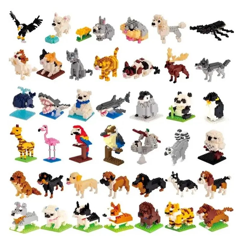 Small Size Mini Blocks Assembly Animal Bird Dog Horse Tiger Fish Diamond Bricks Children Gifts Girls Christmas Present Pet Shop