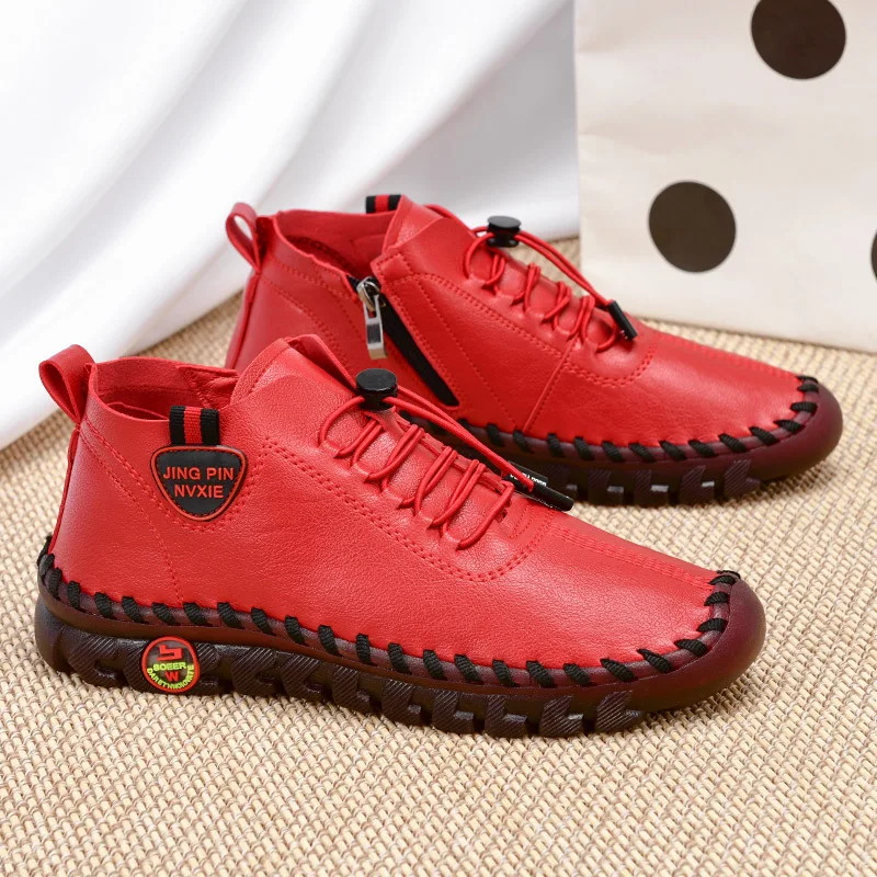 2023 New Spring Women Flat Shoes PU Leather Soft Comfortable Female Casual Shoes Non Slip Mom Walking Footwear Ladies Moccasins