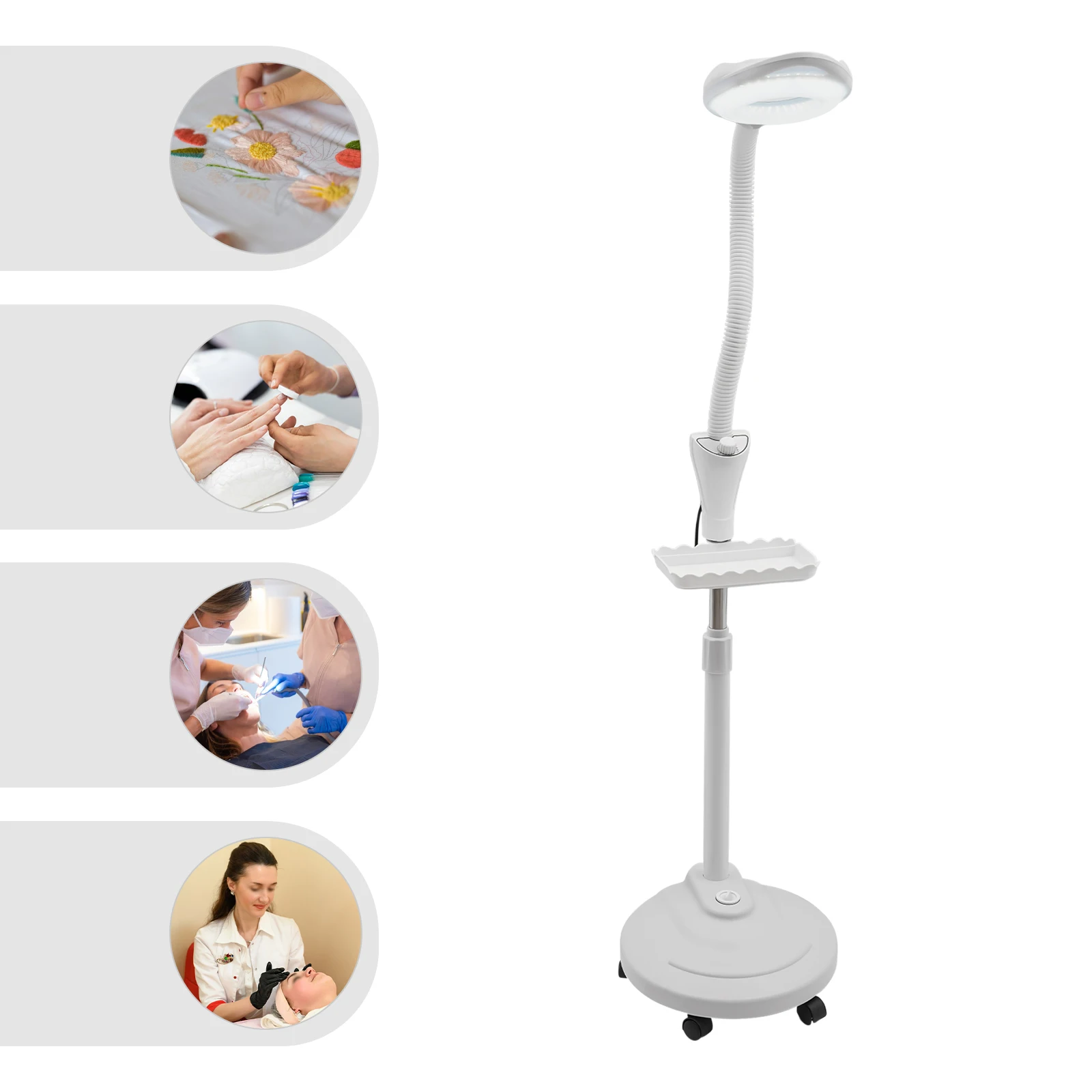 مصباح مكبر 16X بعجلات، مصباح LED قابل للتعديل لارتفاع الضوء، مصباح قائم على الأرض 110 فولت 58 وات لغرفة نوم صالون السبا #2