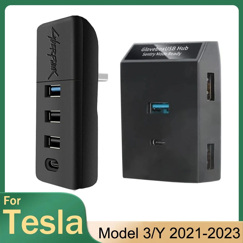 Tesla Model Y Model 3 USB Hub Ports Glove Box Docking Station Quick Charger 4 USB Shunt Hub Flocking Adapter Powered Splitter