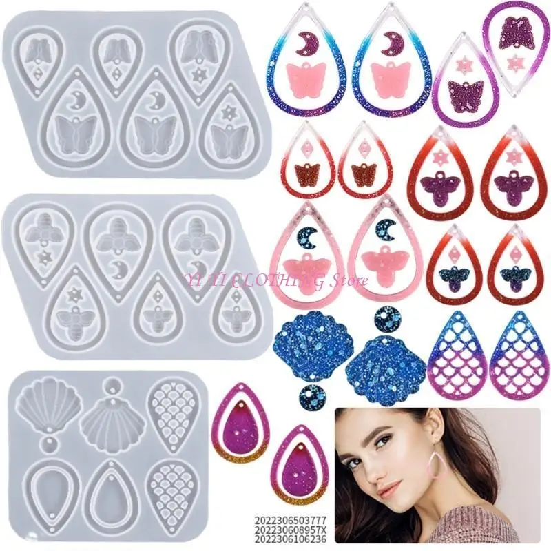 

N5KF Silicone Mold with Hanging-Holes Butterfly Shells Earring Pendant Mold DIY