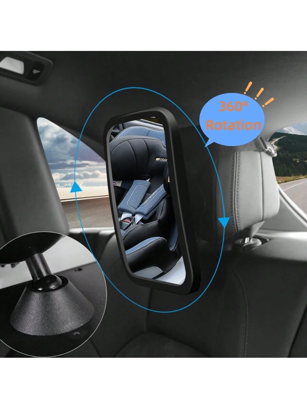 Baby Car Mirror, Safety Car Seat Mirror for Rear Facing Infant with Wide Crystal Clear View, Shatterproof, Fully Assembled