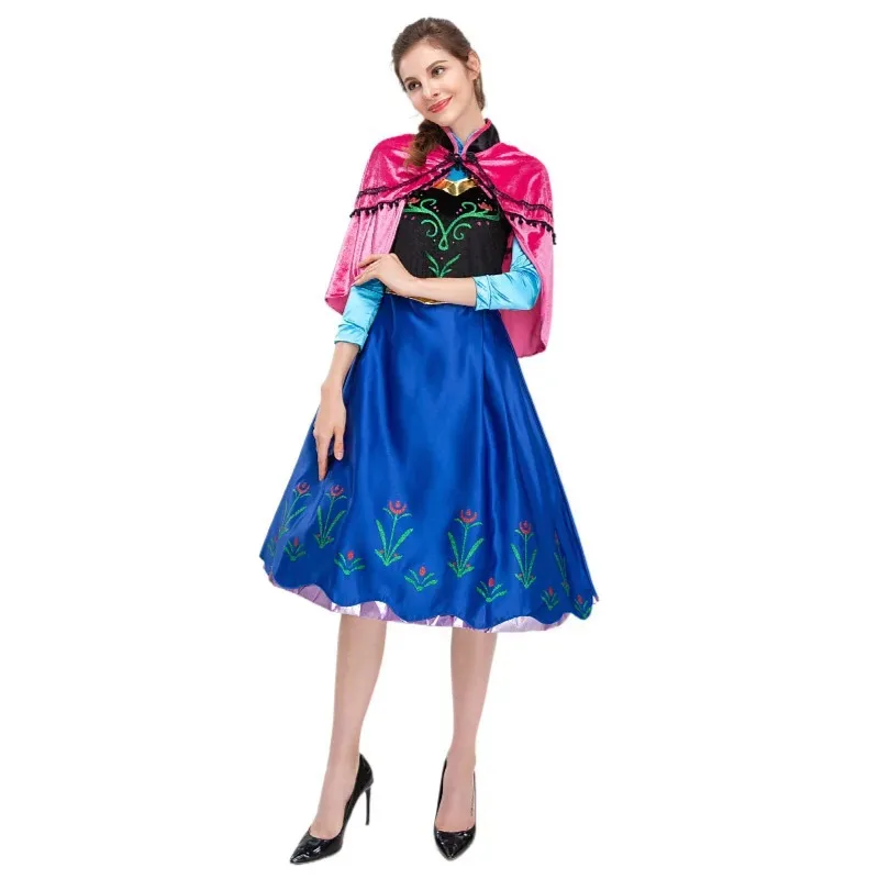 Sukienka Księżniczki Anny z Krainy Lodu Anime Nowość 2025 dla Dorosłych, Kostium Cosplay Śnieżnej Elsy, Sukienki na Imprezę Królowej Lodu dla Kobiet, Halloween dla Fanów