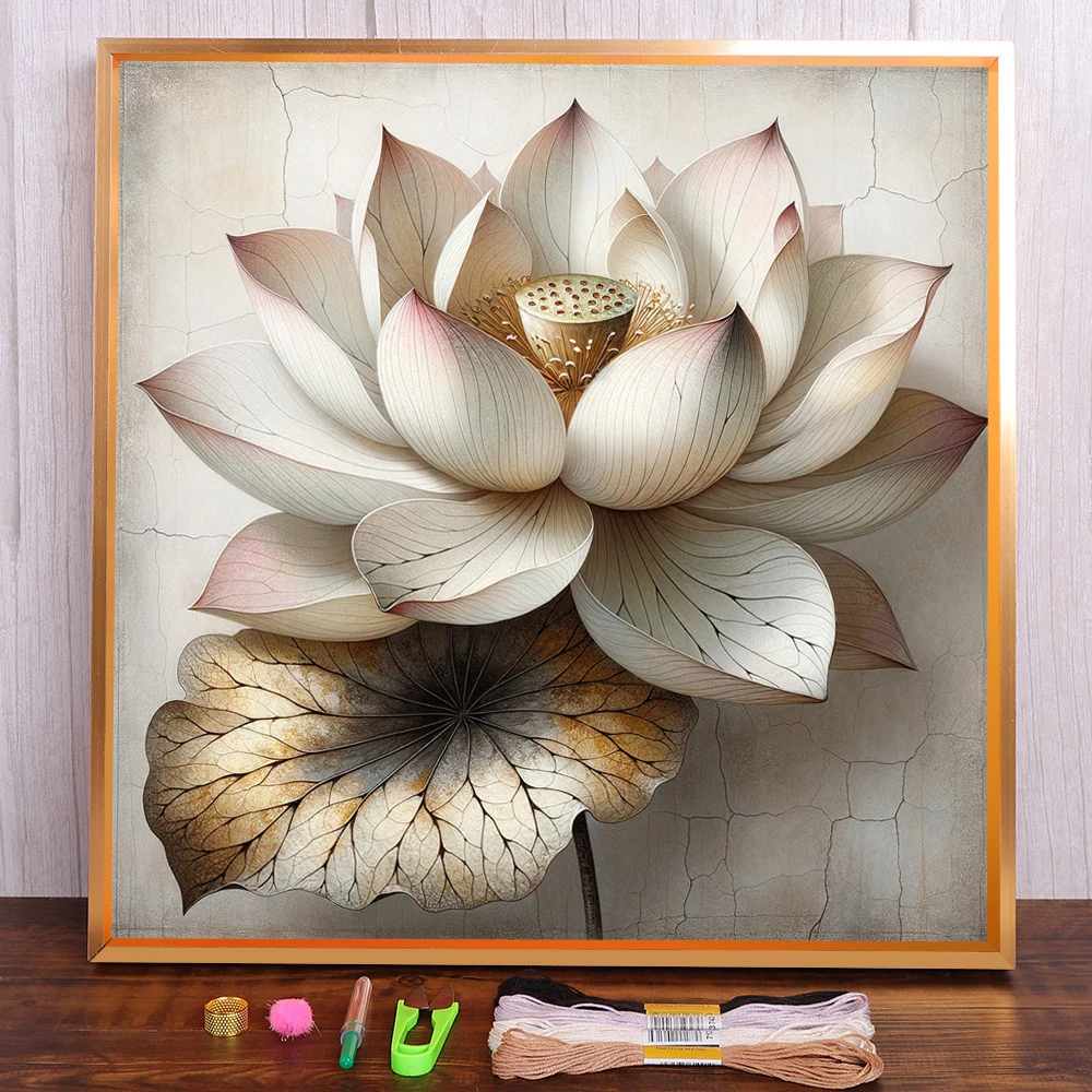 Flower Lotus Pre-Printed 11CT Cross-Stitch Kit DIY Embroidery Knitting Painting Craft Needlework Different Promotions Room Decor