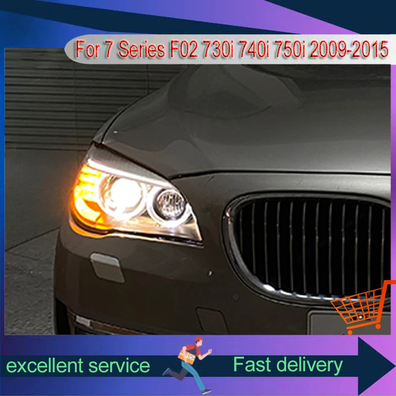 Headlight For BMW 7 Series F02 Car Assembly 730i 740i 750i 2009-2015 Modified Upgrade New Style LED Angel Eye Turn Signal Lights