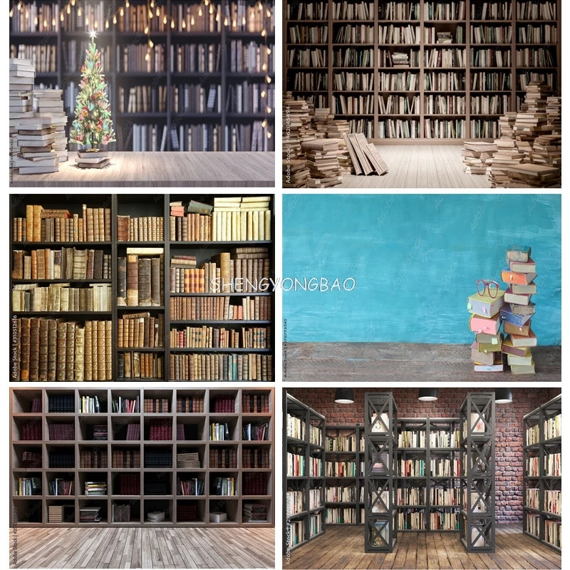 

SHENGYONGBAO Thin Cloth Vintage Bookshelf Book Library Photography Backdrops Photo Background Photo Studio Props 2243 SJSB-03