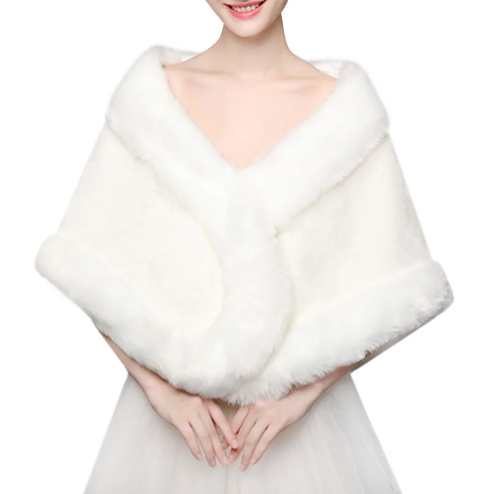 

Wedding White Warm Tippet Bride Shawl Elegant Dress Accessory Winter Shoulder Cape for Party Banquet Cappa