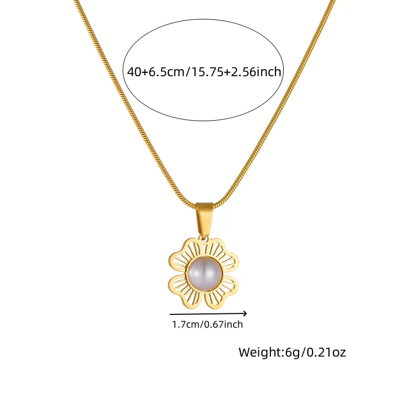 DIEYURO 316L Stainless Steel Witte Parels Gezet In Gouden Bloemen Pendant Necklace For Women 2024 New Trend Chain Jewelry Gifts