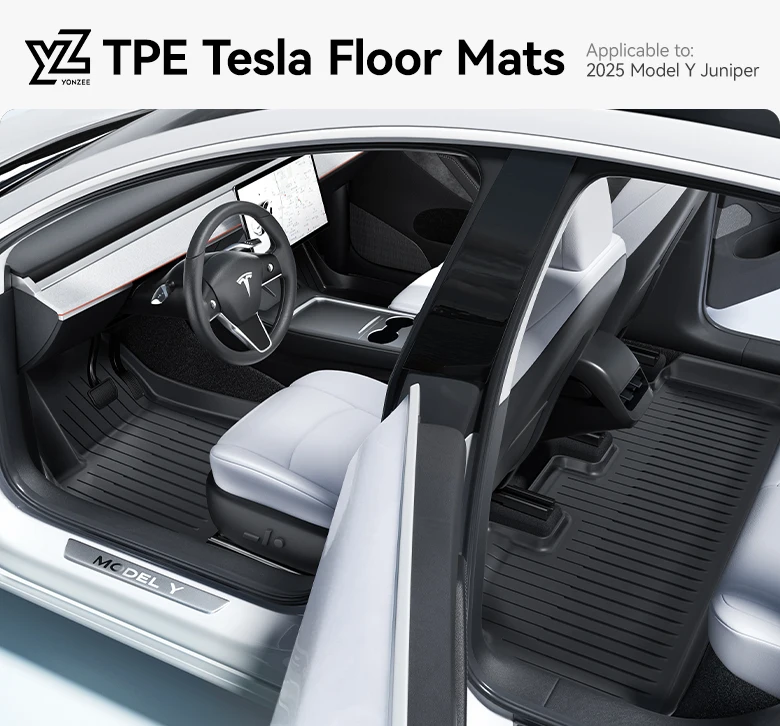 YZ TPE Auto-Fußmatten für Tesla Model Y Juniper 2025 2026 Kofferraum-Mattenset Vier Jahreszeiten Wasserdicht Rutschfest Kofferraummatte – Detail 1
