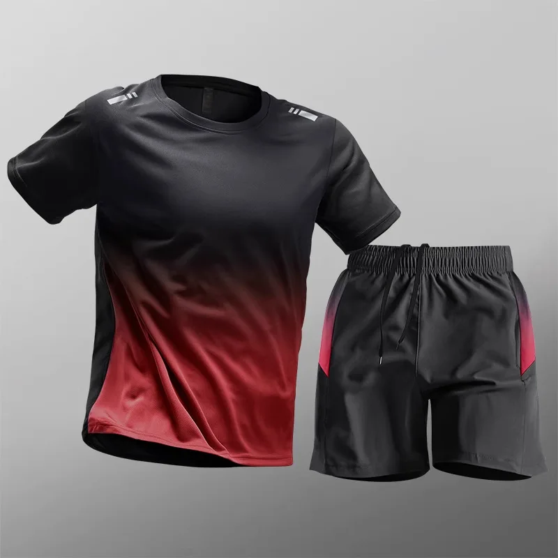 Summer Sets of Men Outdoor Tennis Sports Suits Casual O-neck Short Sleeve Top Shorts 2 Piece Fashion Running Fitness Gym Outfit