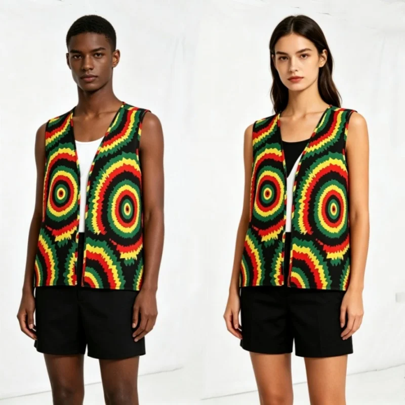 African Jamaican Ethnic Multi-colour Printed Costumes Tank Top Retro Men Women Halloween Cosplay Party Top Hip Hop Dance Clothes