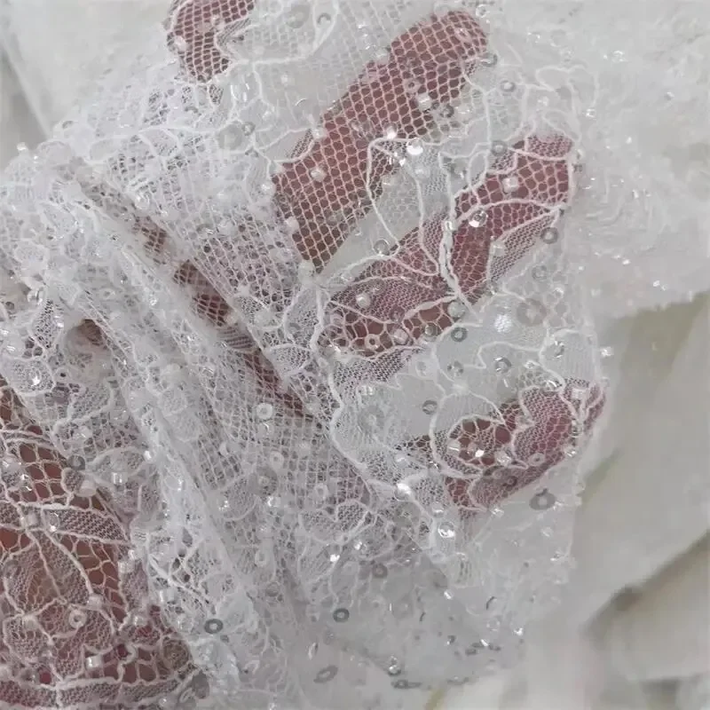 3 Yards New Eyelash Bead Sparkling Lace Fabric French Lace Luxury Evening Dress Handmade High End Customized Wedding Fabric