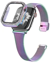 Milanese strap+case for apple watch band 44mm 40mm 41mm 45mm Slim sport Loop Diamond bracelet iWatch Series Ultra 9 8 7 6 5 4 Se