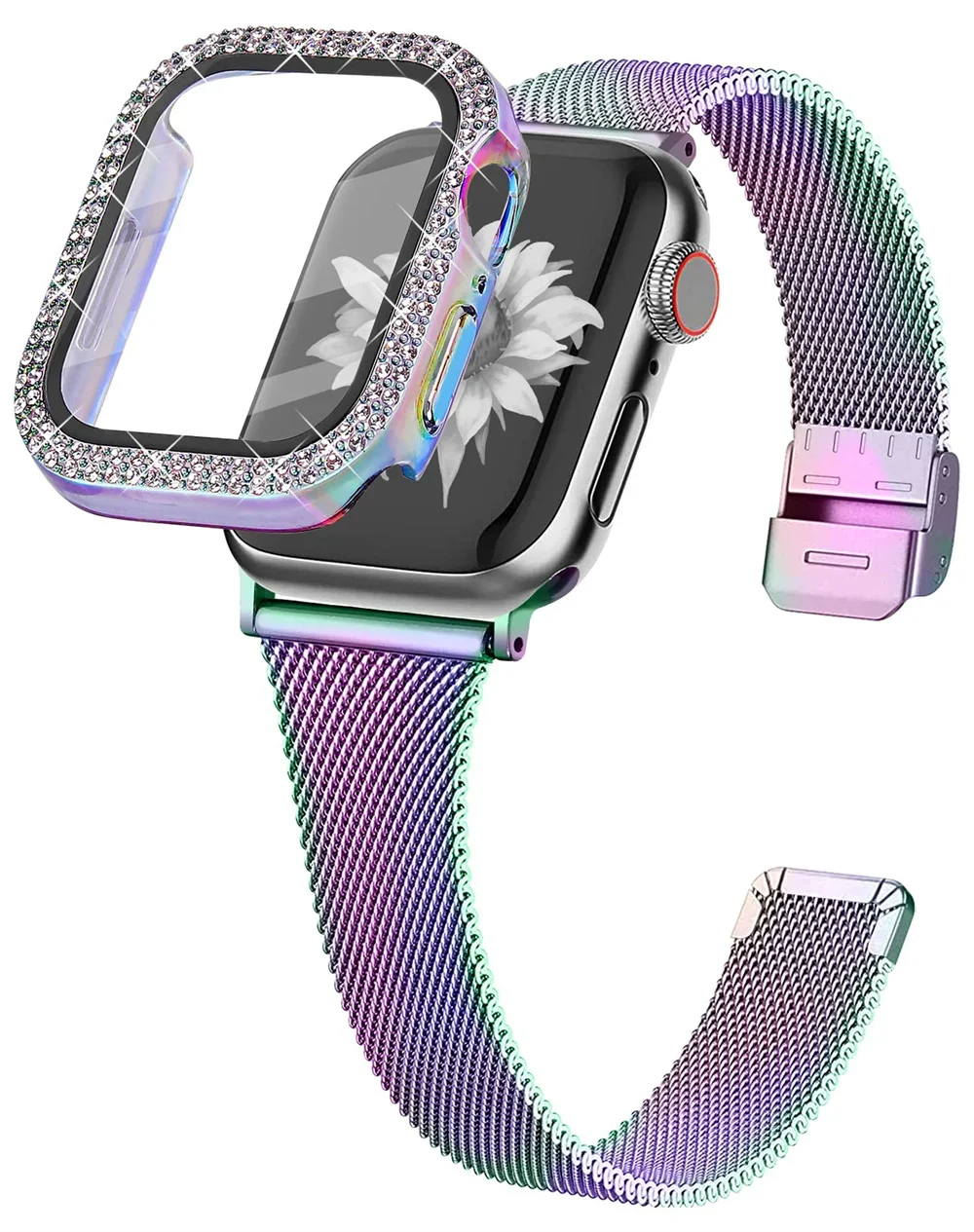 Pasek Milanese + etui do paska Apple Watch 44 mm 40 mm 41 mm 45 mm Slim sport Loop Diamentowa bransoletka iWatch Series Ultra 9 8 7 6 5 4 Se
