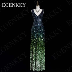 Dubai Sparkly Sequin Evening Dress Luxury V Neck A Line Sleeveless Glitter Pageant Dresses فستان سهره سعوديه 2024 Floor Length