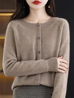 Women Cashmere Sweater 100% Merino Wool Knitted Cardigan Autumn Winter  Knitwear O-Neck Female  Solid Color Casual Fashion Top - Image 3