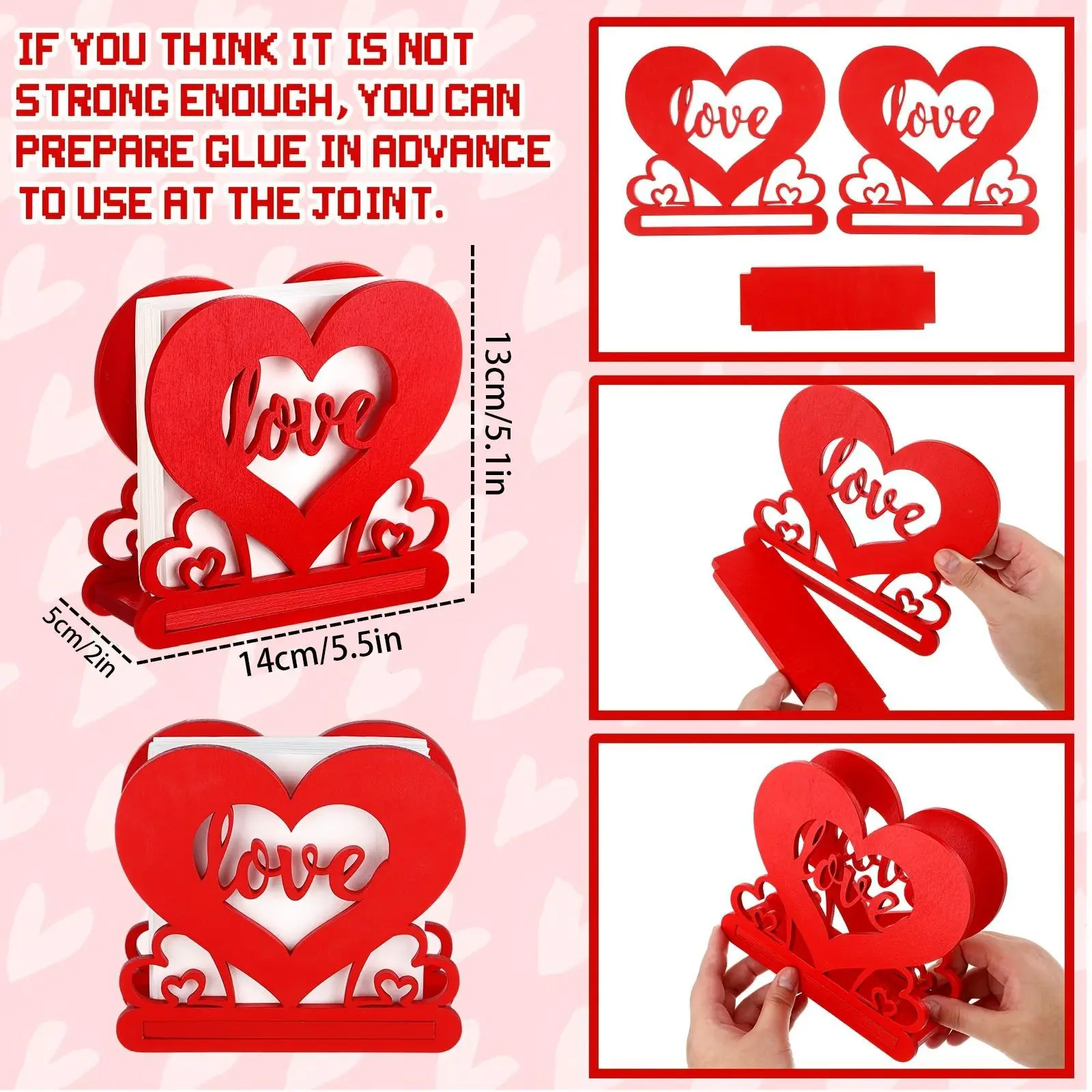 1-Piece Heart-Shaped Napkin Holder Wooden Tissue Dispenser Rustic Modern Style Napkin Holder Valentine's Day Decoration