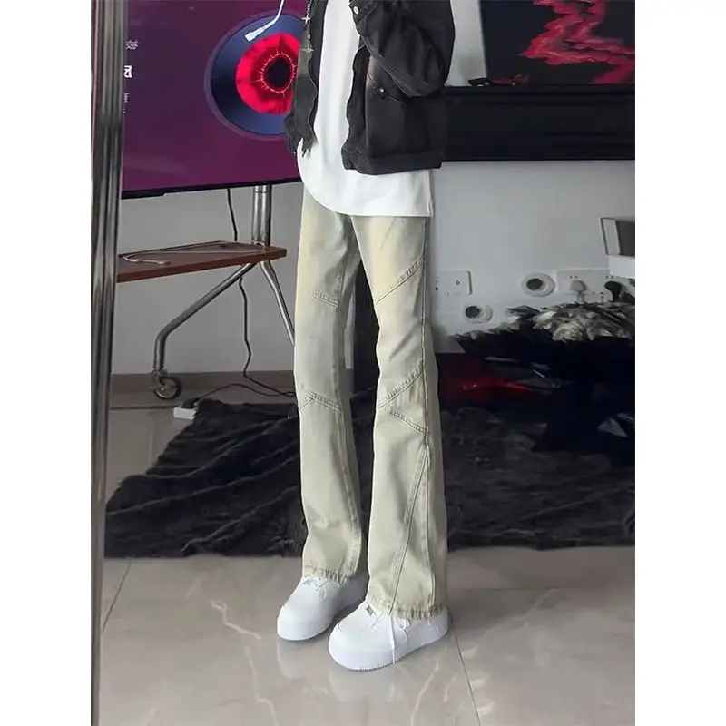 

Мужские джинсы в стиле американской уличной моды, с дизайном в стиле пэчворк, зауженные, прямые, с легким расклешением, удлиненные, со средней посадкой, из хлопка и полиэстера...