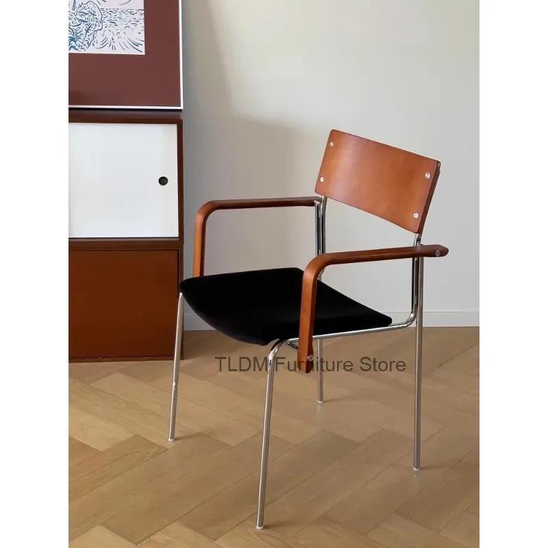 Solid Medieval Style Dining Chair Light Luxury High-end Home Designer Chair Wood Armrest Soft Pack Simple Leisure Backrest Stool