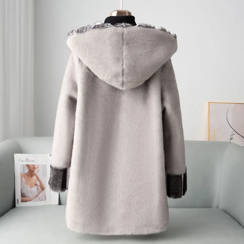 معطف المرأة 2025 الخريف/الشتاء جديد فضفاض هاينينغ كسول نمط معطف الفرو المرأة تقليد المنك مقنعين الذهب معطف فرو المنك التنقل #3