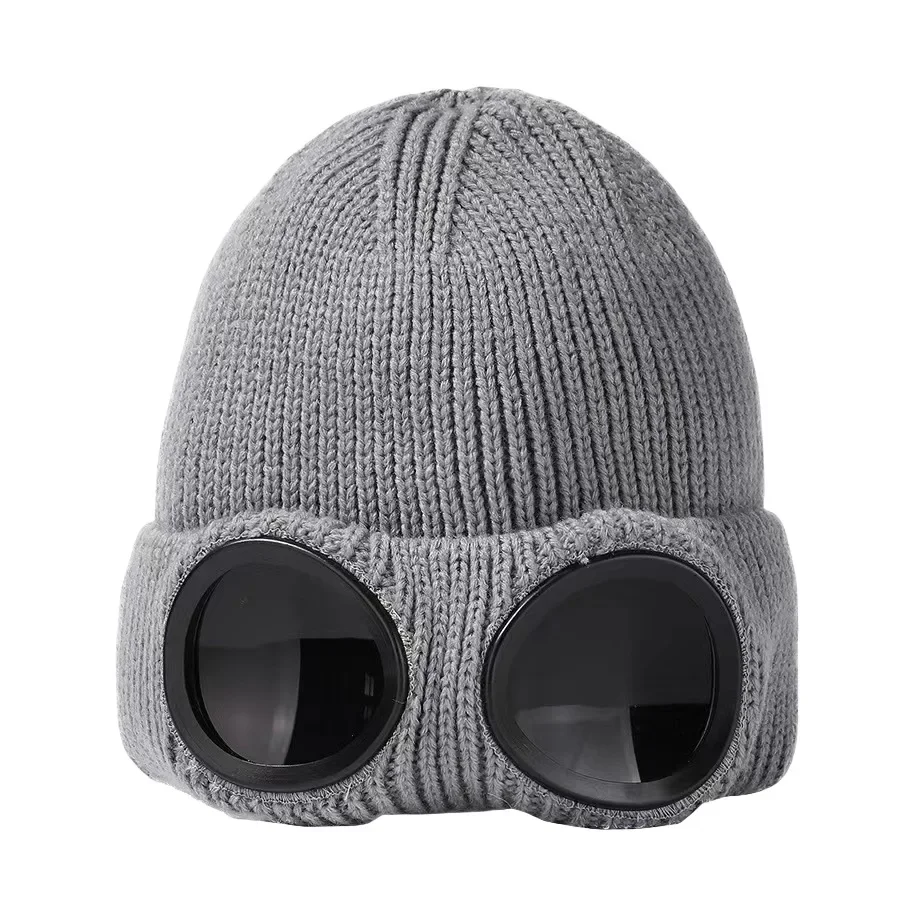 Gestrickte Mütze für Herren und Damen mit Schutzbrille, winddicht, Winterwärmer, Skimützen, Unisex, weich, warm, rutschfest, Gehörschutz, Garros