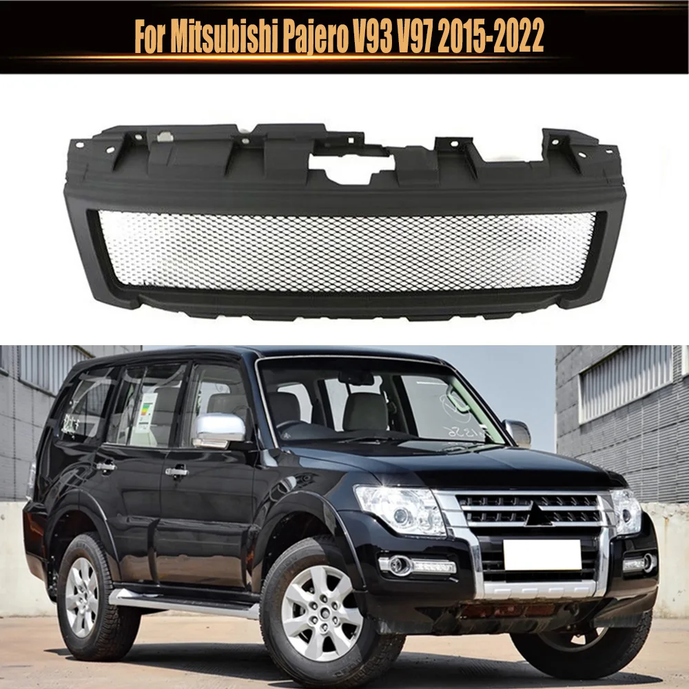 

Modified Bumper Grilles For Mitsubishi Pajero V93 V97 2015-2022 Front Grille Cover Car Racing Grills Mesh Mask With Letter Grill