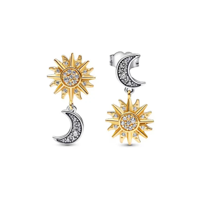 2024 New 925 Silver Earrings Sparkling Moon & Star Stud Earrings DIY Sunflower Earring Women Fine Jewelry DIY