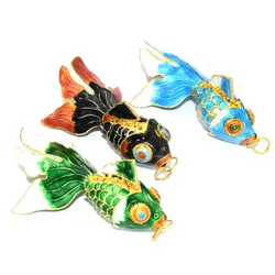 8cm12cm Big Size Colorful Enamel Goldfish Black Green White Cloisonne Big Tail Fish Pendant For Necklace Making Findings