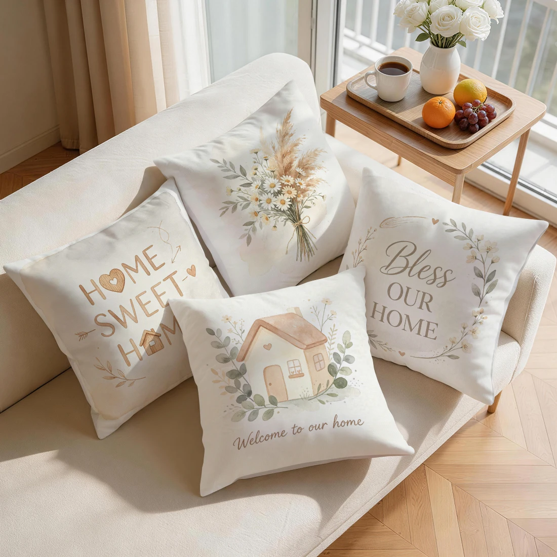 Hand-Painted Rural Home Pillowcase Printed Polyester 40/45/50cm Throw Pillowcover Decorative Sofa Cushion Pillowslip Home Decor