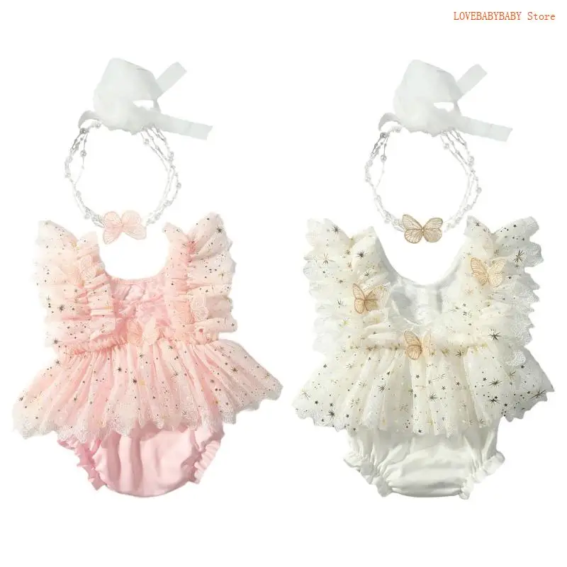 

Сладкая кружевная обрезанная младенческая фотография Румпер -бабочка акцент.