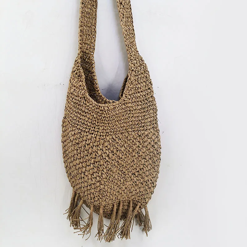 

New Tassel Fringe Paper Rope Straw Woven Fashion Single Shoulder Pineapple Beach Bag Woven Bag Casual Women's Bag