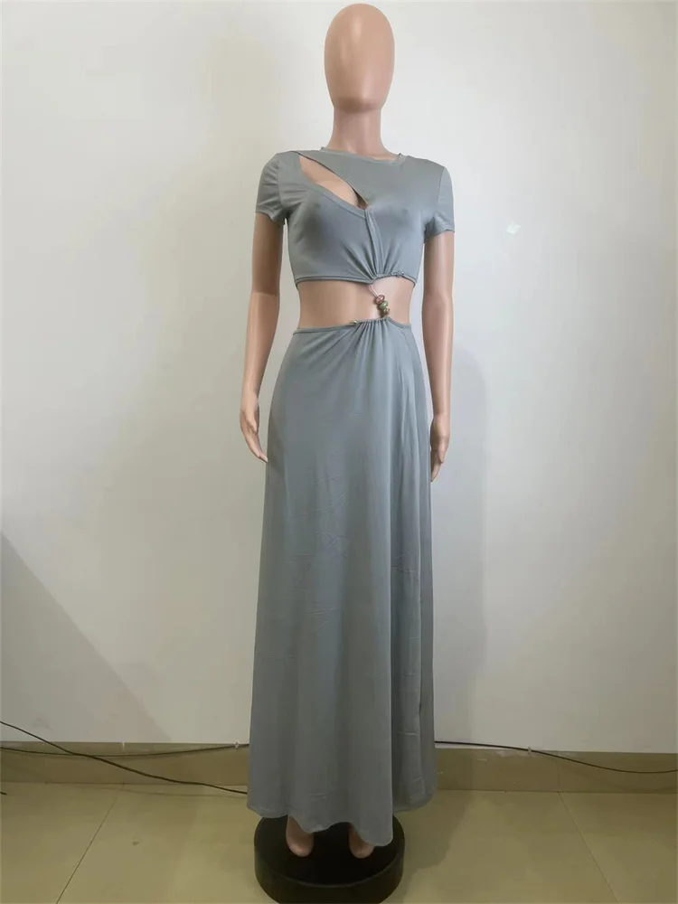 Nieregularna Sukienka Hollow Damska z Dekoltem O-Neck Bez Talii Patchwork Falbanki Dół Wiosna 2025 Moda Elegancka Szykowna Długa Obcisła