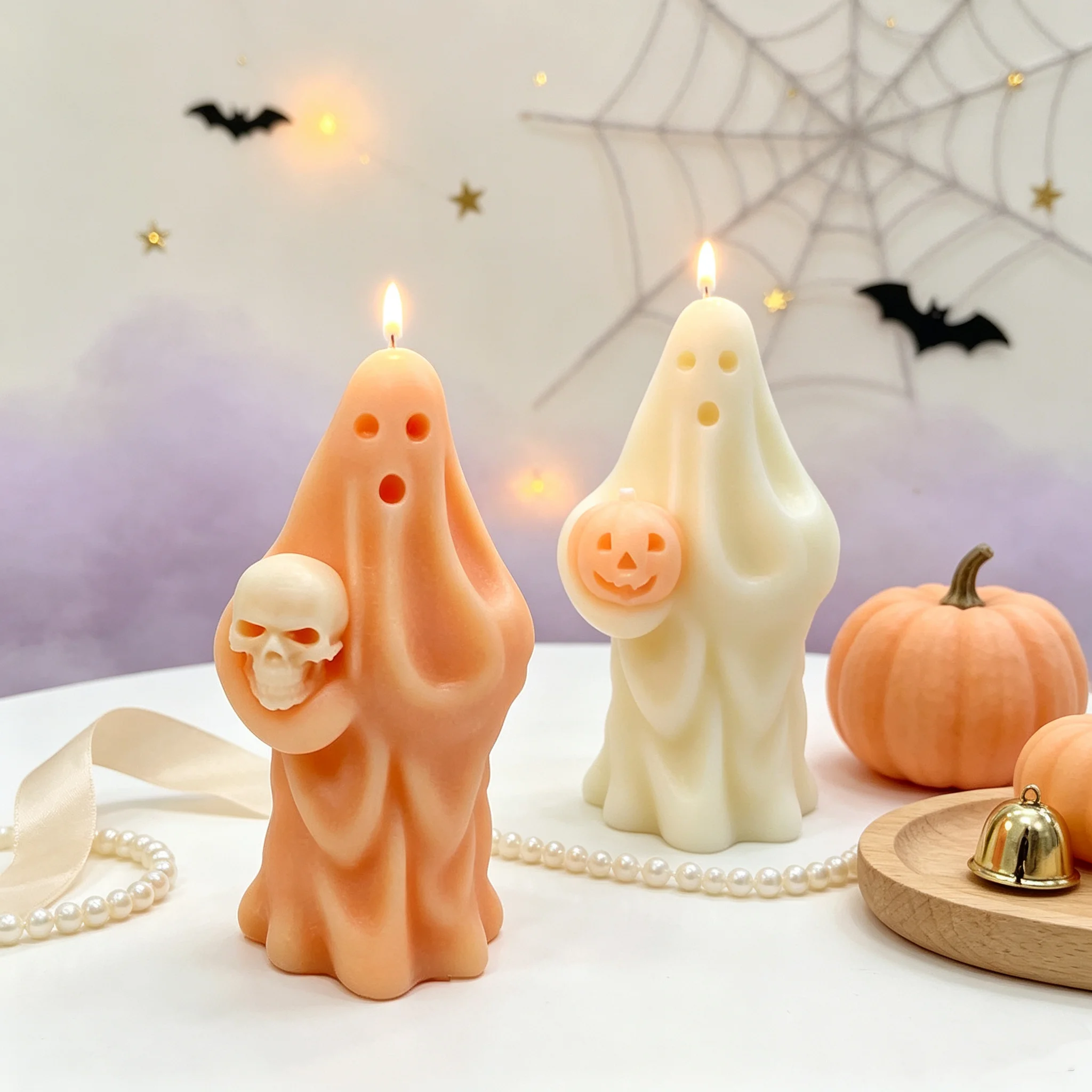 Halloween Ghost Skull Candle Silicone Mold 3D Handheld Pumpkin DIY Aromatherapy Wax Plaster Resin Soap Craft Home Decor Gift