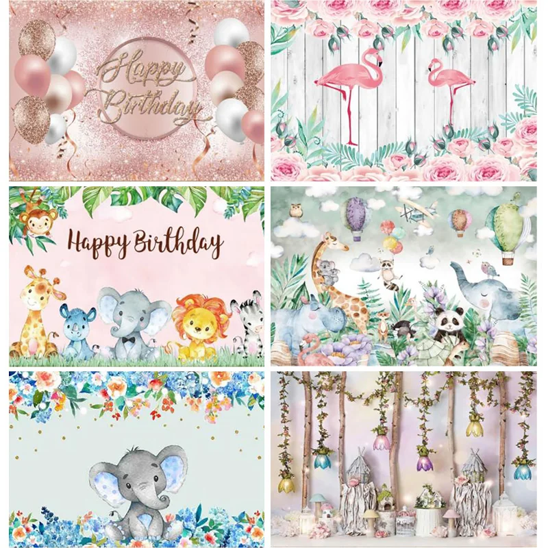 Wild One Newborn Party Elephant Photography Backdrops Props Hundred days 1st Birthday Animals Photo Studio Background WP-22