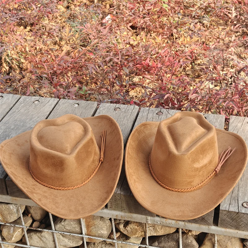 Camel Cowboy Suede Hat Love And Arrow Top Wide Brim Fedora Hat Men Women Autumn Winter Felt 2026 Cowboy Hats Sombrero Mujer
