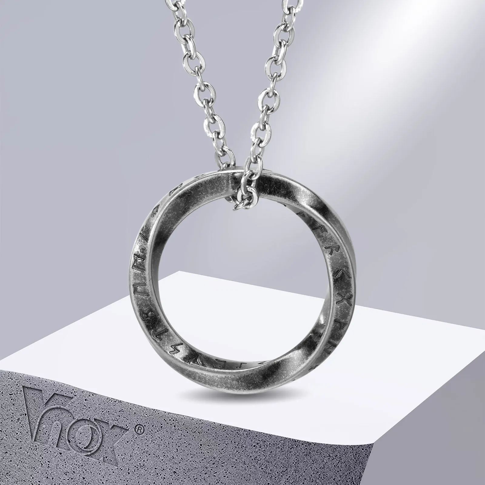 Vnox Viking Rune Mobius naszyjniki dla mężczyzn kobiet, stal nierdzewna Vintage Nordic Almut wisiorek, biżuteria Unisex na co dzień