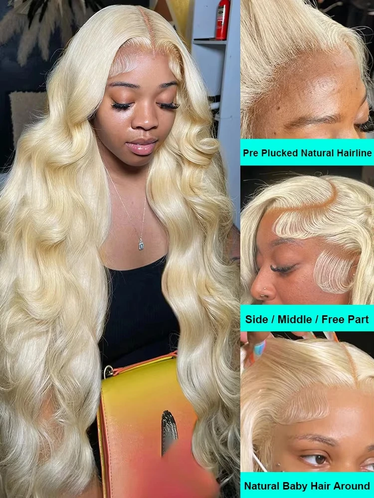 200% Density 613 Wig Human Hair Blonde 13x6 HD Transparent Lace Front Wigs Pre Plucked Body Wave Glueless Wigs Human Hair image 2