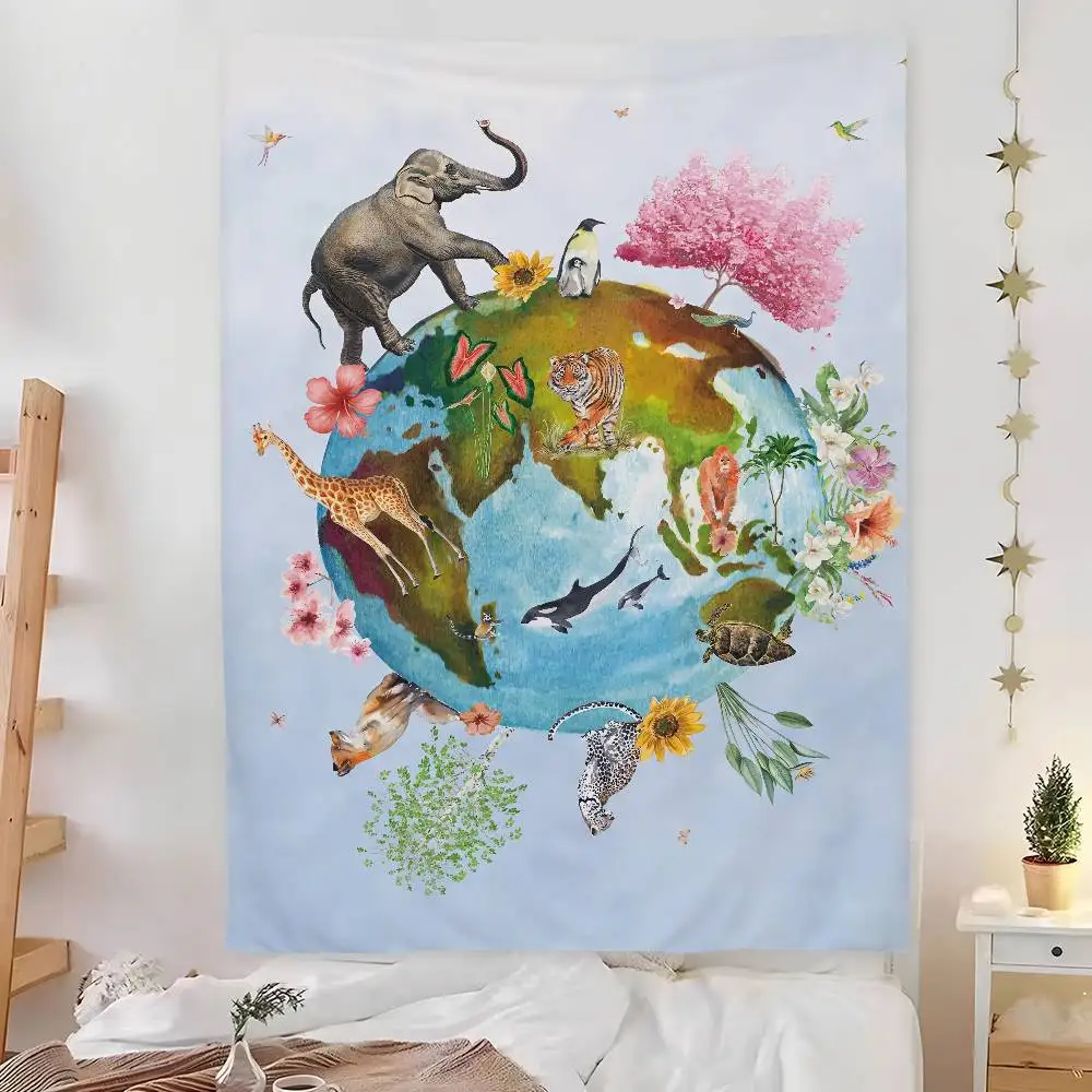 World Animal Day children education Tapestry Bedroom Living Bar Garden Outdoor Microfiber festival Decoration Background Banner