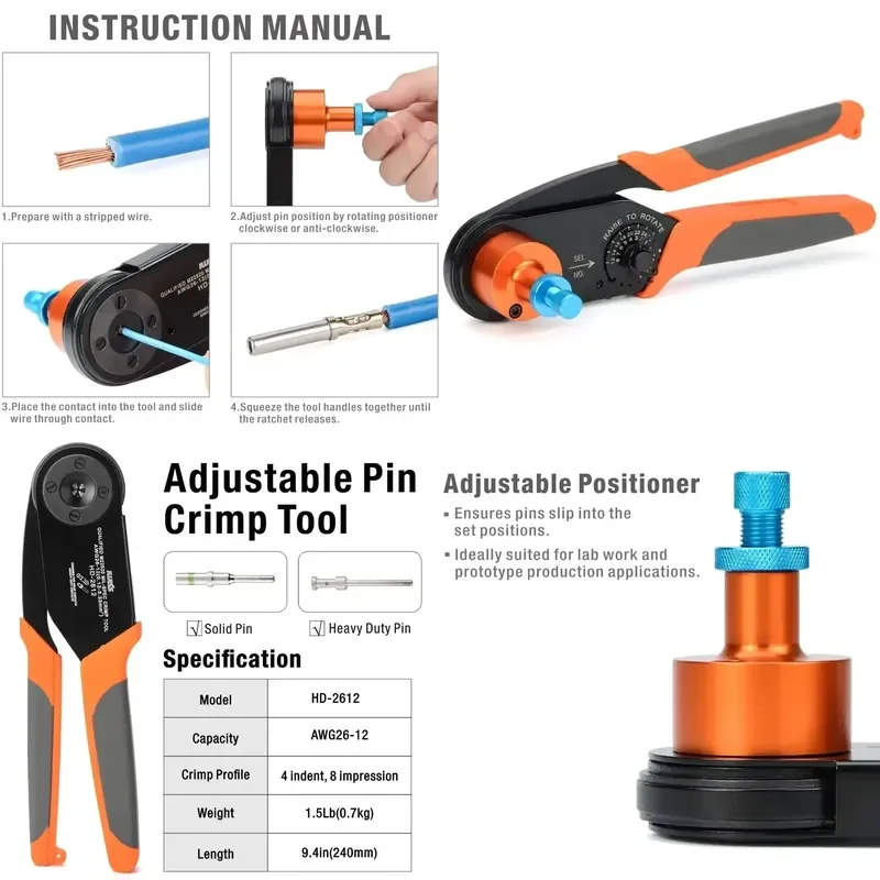 Brand For IWISS HDT-48-00 Adjustable Pin Crimping Plier Crimp Tool for Size 14,16,20 Solid Contact Work with Deutsch