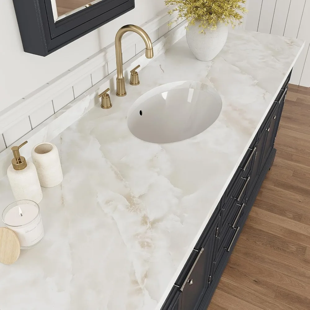 ورق اتصال كبير من أونيكس كريمي ذو مظهر رخامي مقاوم للماء وقابل للتقشير واللصق لأسطح العدادات، لمسة نهائية غير لامعة، مقاس 354 × 32 بوصة