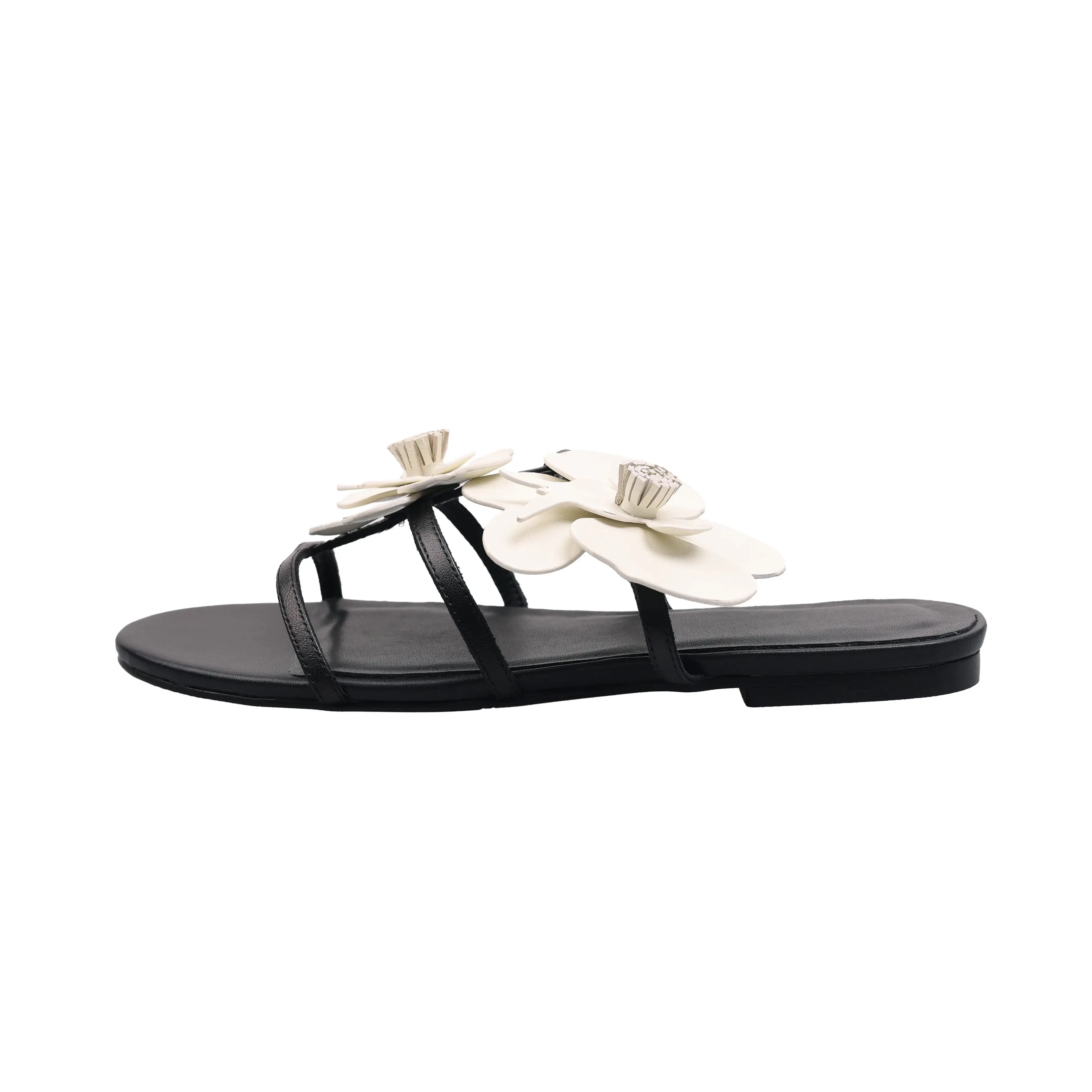 

Arden Furtado Summer Holiday style sheepskin Word slippers Round toe flower Mixed Colors Flats shoes large size beach Slippers