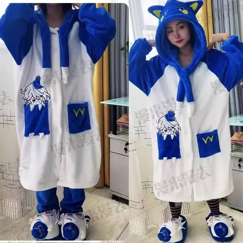 Game Genshin Impact Cosplay Furina Flannel Winter Sweet Cartoon Cute Home Costume Embroidery Tracksuit Men Women Couples Pamas