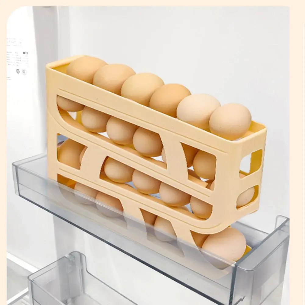 Frigorífico Egg Storage Box, Automatic Scrolling Holder, Grande capacidade, Egg Dispenser, Container for Kitchen