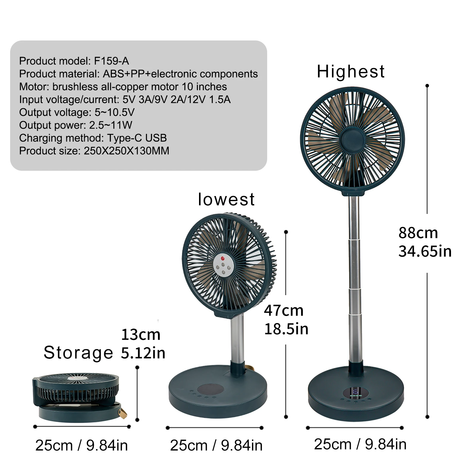 Tragbarer Standventilator mit Fernbedienung, faltbarer Schreibtischventilator, 10-Zoll-Ventilatorflügel, wiederaufladbarer, angetriebener Standventilator für Camping